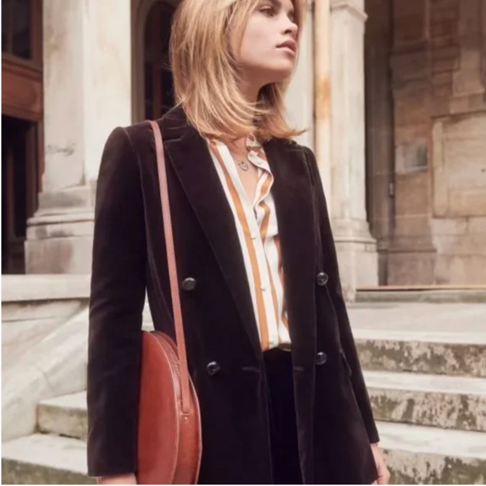 Sezane Christie Jacket Chocolate Viscose/Velvet
